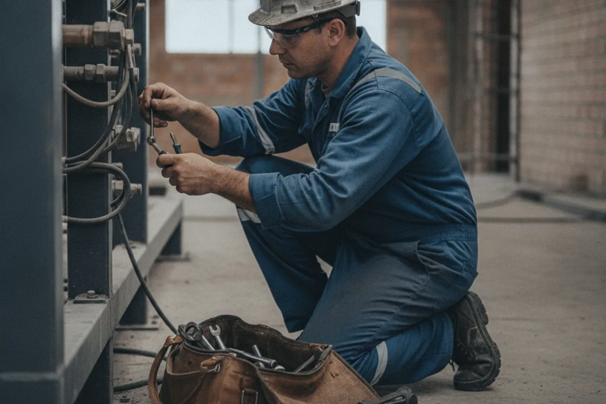 Técnico prestador de serviço trabalhando com ferramentas no local